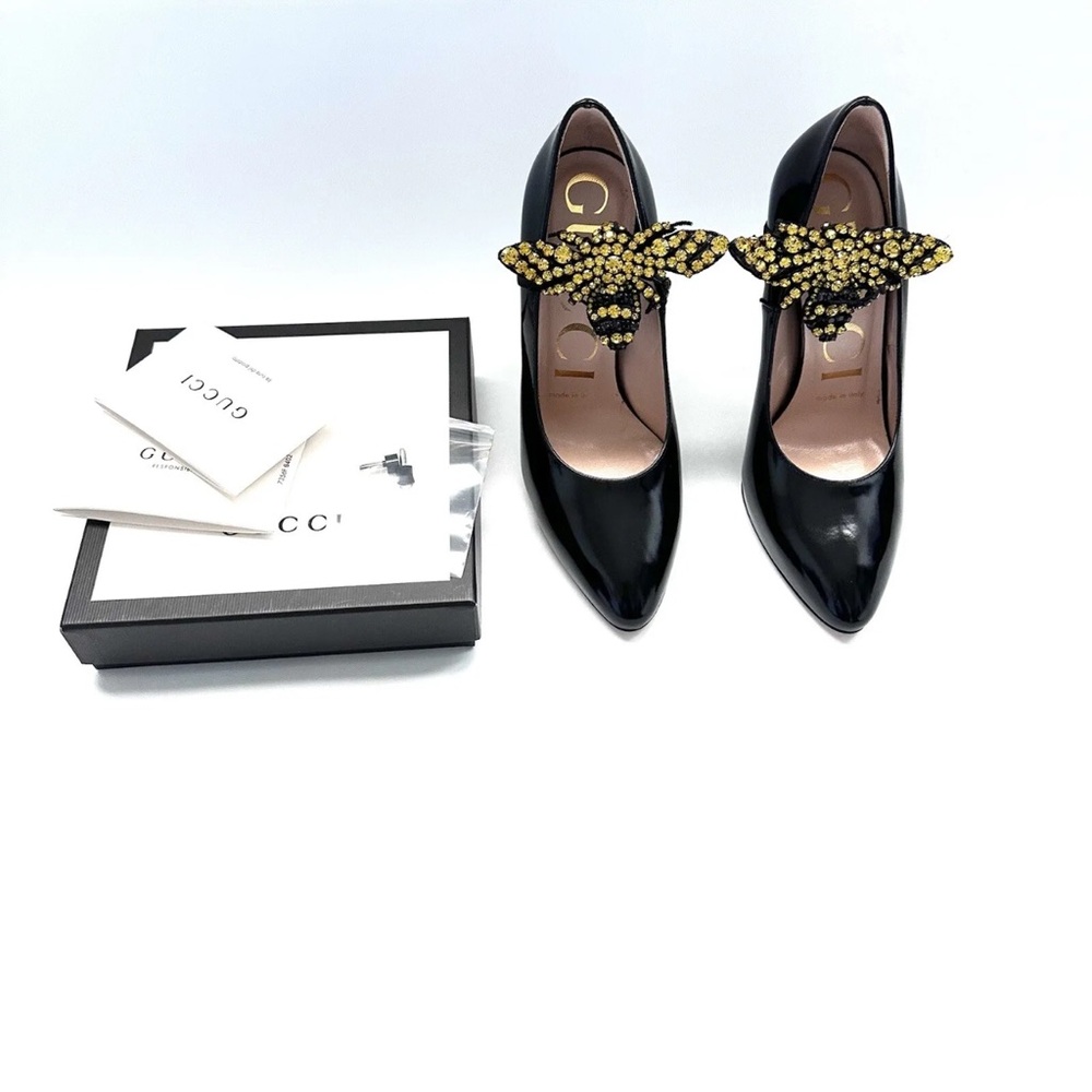 Gucci Elaisa black Leather Heels Shoes size 35 - Picture 3 of 11